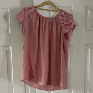 Roz & Ali Pink Lace Accent Blouse